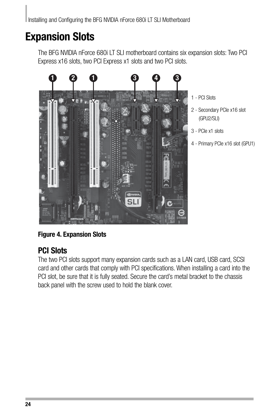Expansion slots, Pci slots | Nvidia NFORCE 680I User Manual | Page 33 / 78