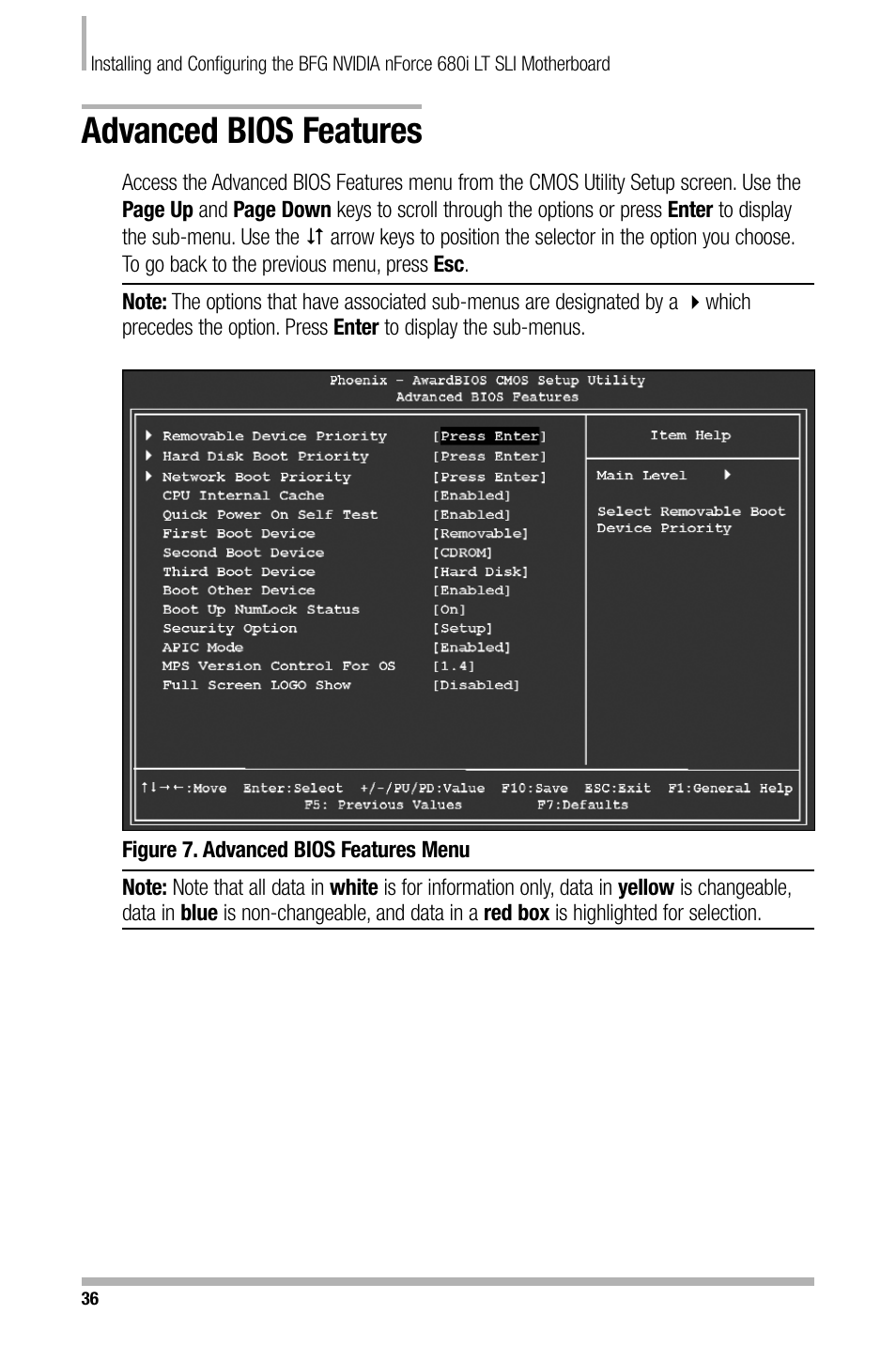 Advanced bios features | Nvidia NFORCE 680I User Manual | Page 44 / 78