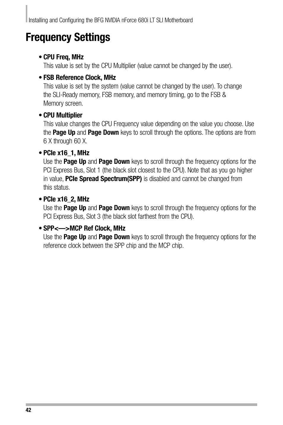 Frequency settings | Nvidia NFORCE 680I User Manual | Page 50 / 78