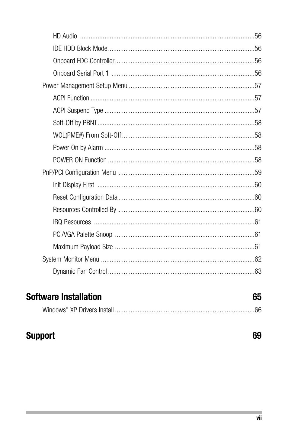 Software installation 65, Support 69 | Nvidia NFORCE 680I User Manual | Page 6 / 78