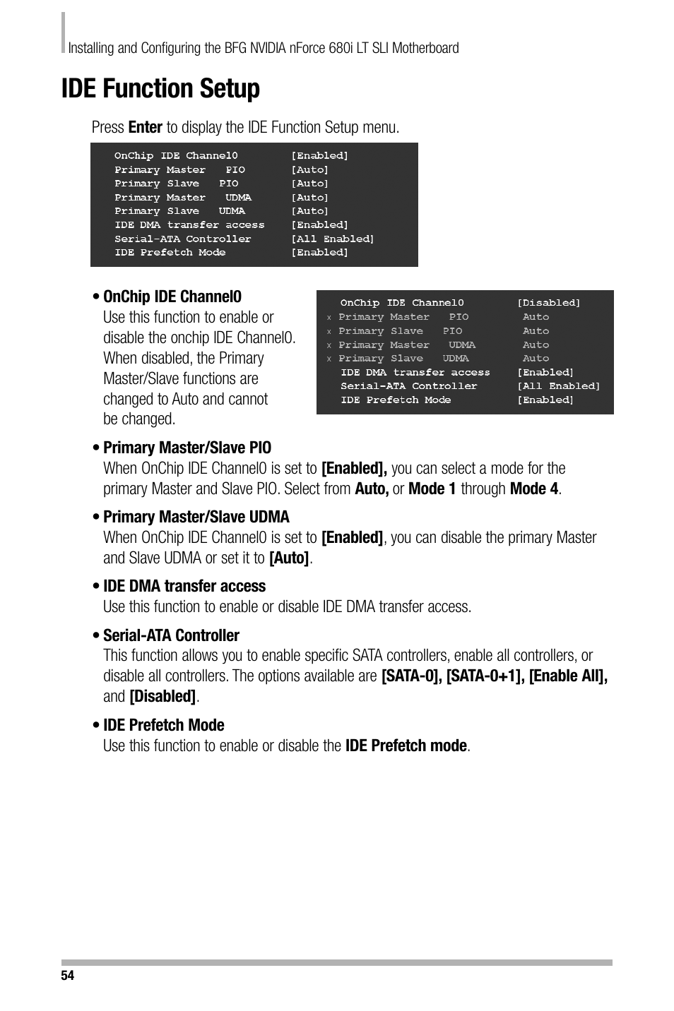 Ide function setup | Nvidia NFORCE 680I User Manual | Page 62 / 78