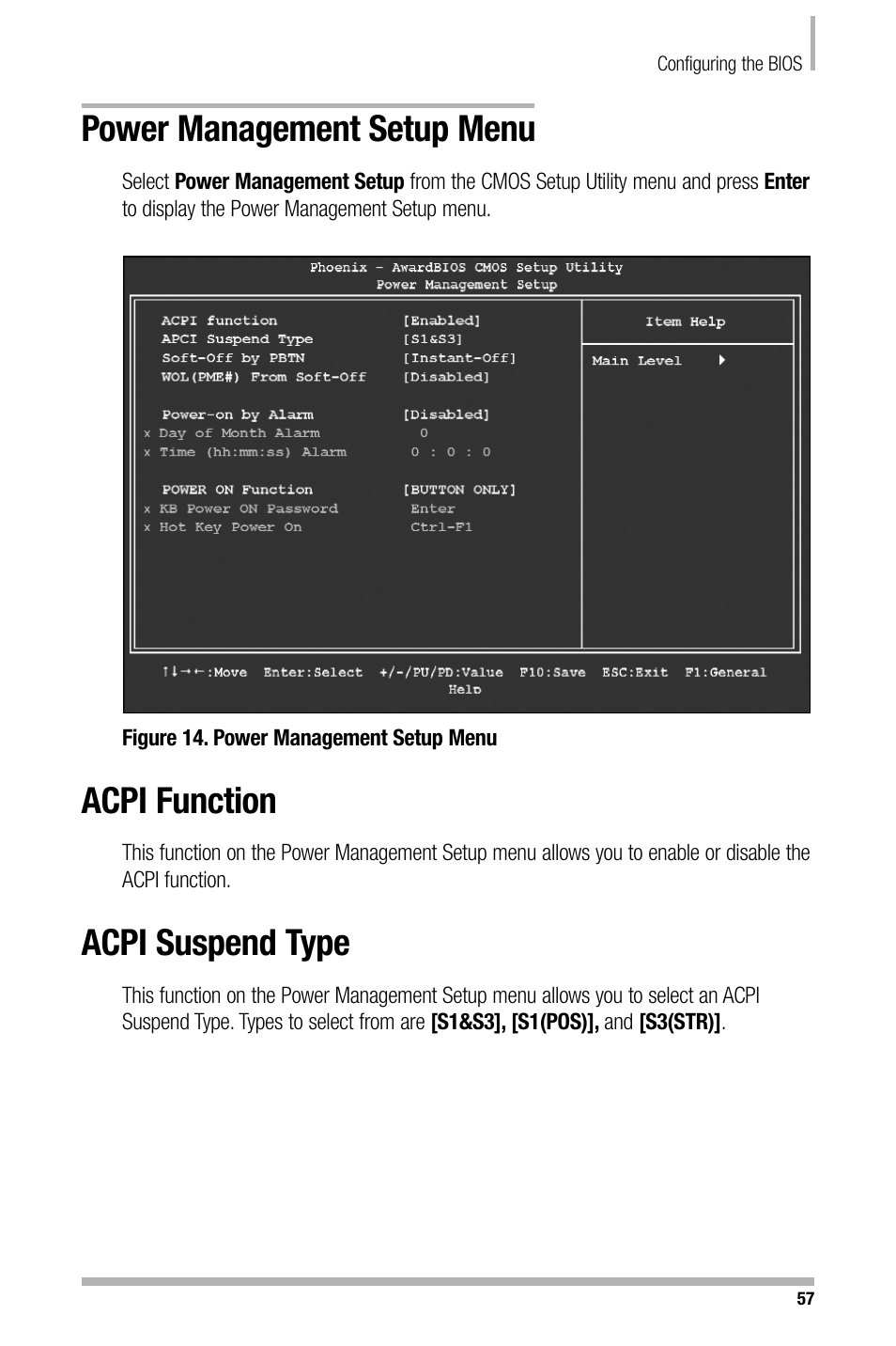 Power management setup menu, Acpi function, Acpi suspend type | Nvidia NFORCE 680I User Manual | Page 65 / 78