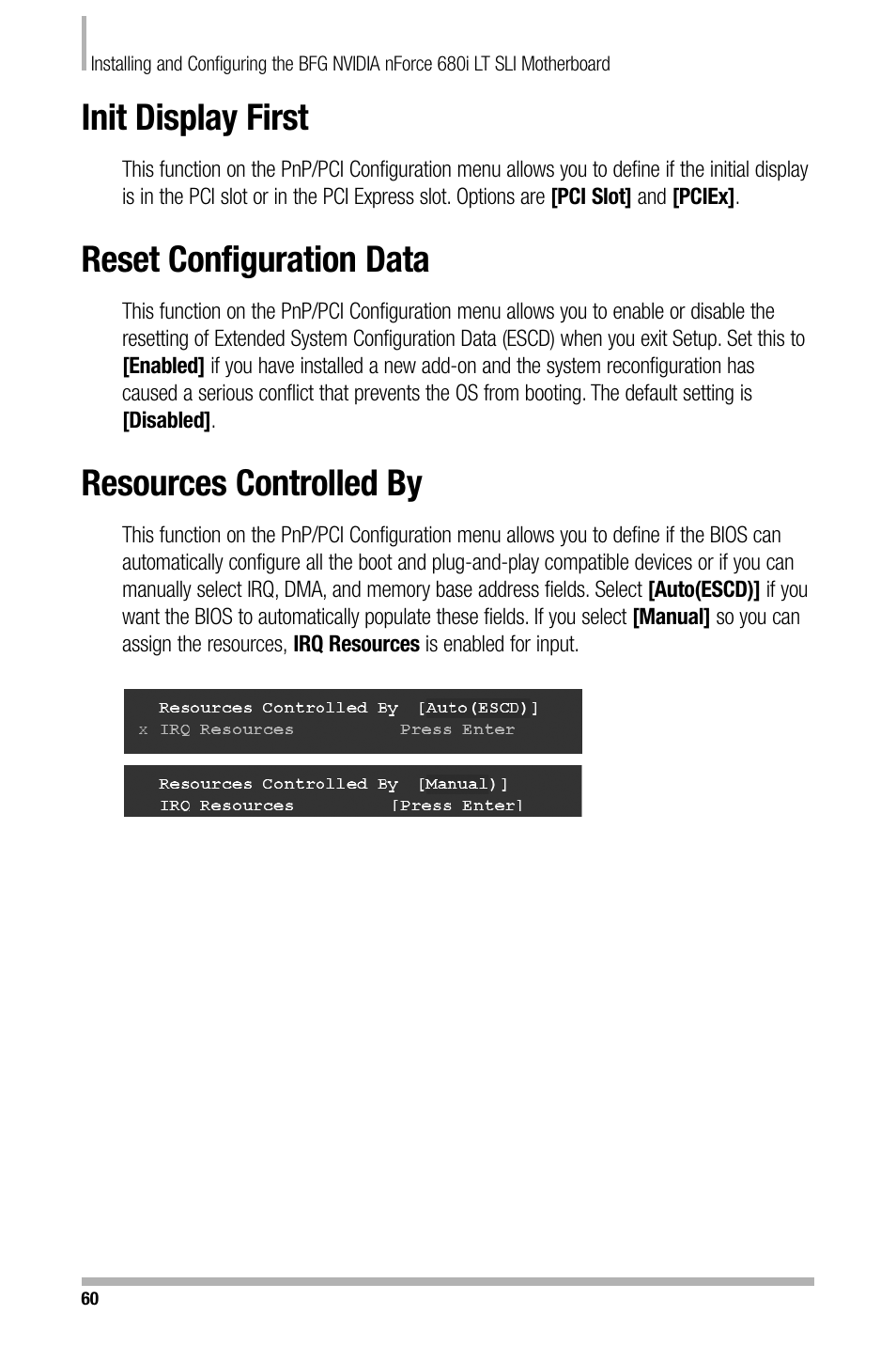 Init display first, Reset configuration data, Resources controlled by | Nvidia NFORCE 680I User Manual | Page 68 / 78