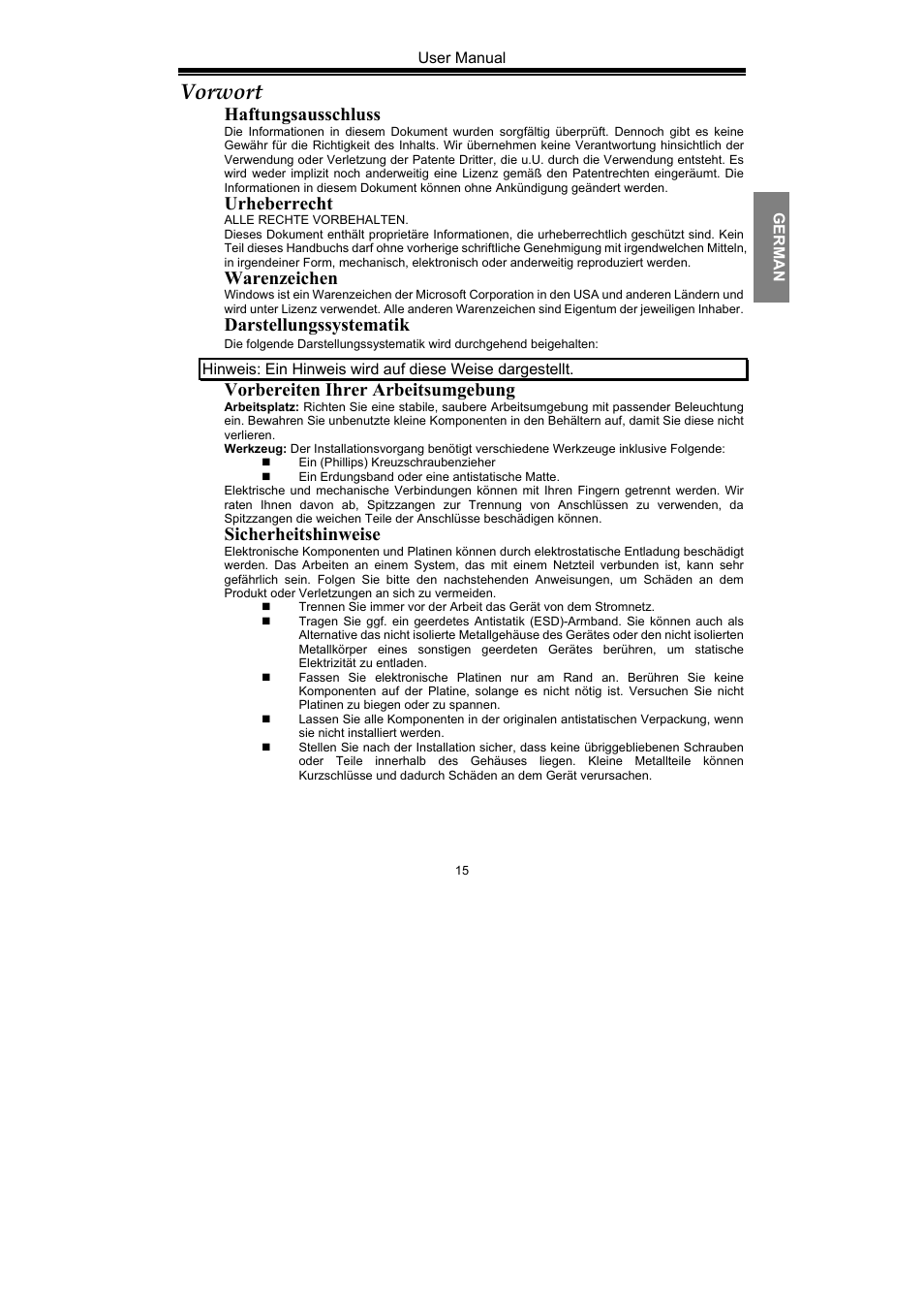 Vorwort, Haftungsausschluss, Urheberrecht | Warenzeichen, Darstellungssystematik, Vorbereiten ihrer arbeitsumgebung, Sicherheitshinweise | Nvidia GeForce Series User Manual | Page 17 / 100