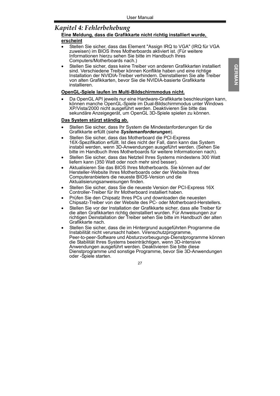 Kapitel 4: fehlerbehebung | Nvidia GeForce Series User Manual | Page 29 / 100