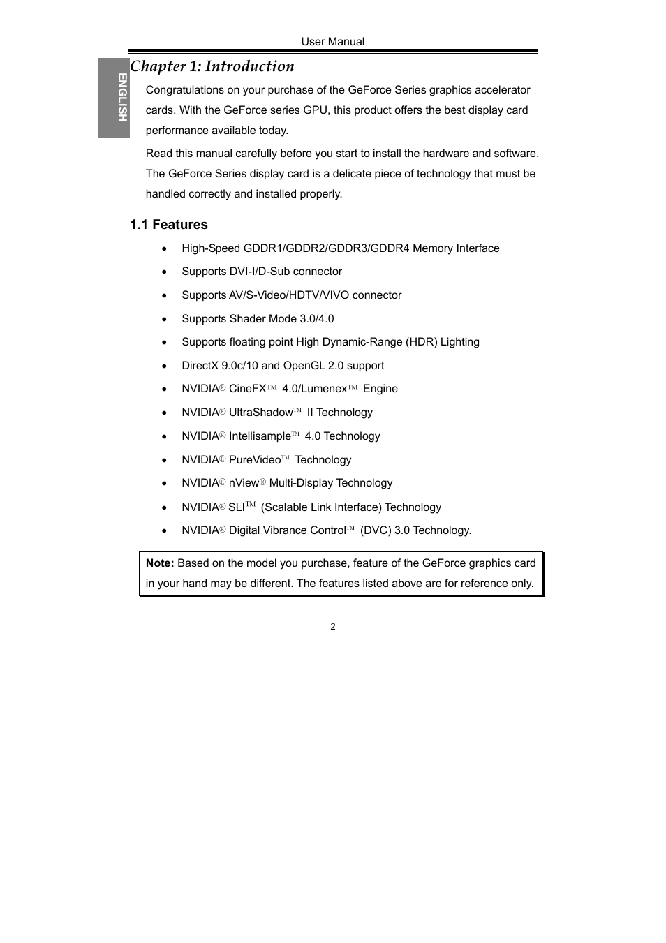 Chapter 1: introduction, 1 features | Nvidia GeForce Series User Manual | Page 4 / 100