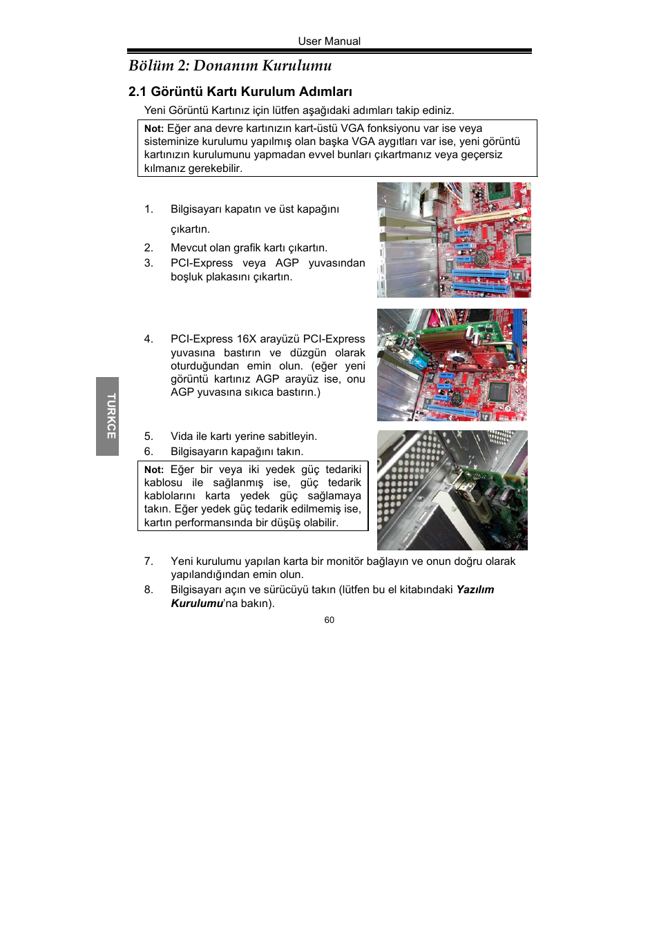 Bölüm 2: donanım kurulumu | Nvidia GeForce Series User Manual | Page 62 / 100