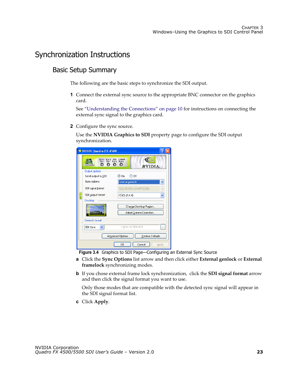 Synchronization instructions, Basic setup summary | Nvidia Quadro FX 5500 User Manual | Page 27 / 88