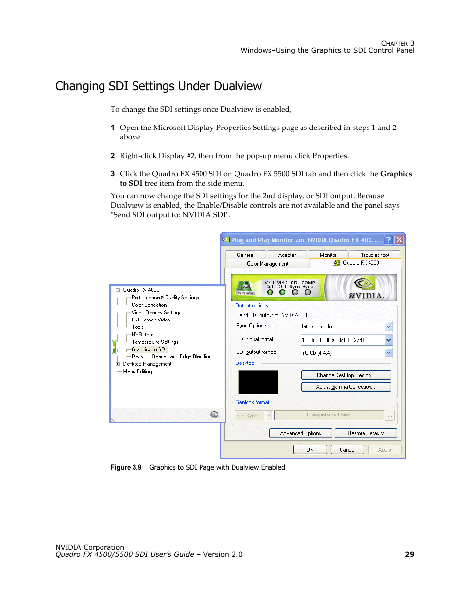 Changing sdi settings under dualview | Nvidia Quadro FX 5500 User Manual | Page 33 / 88