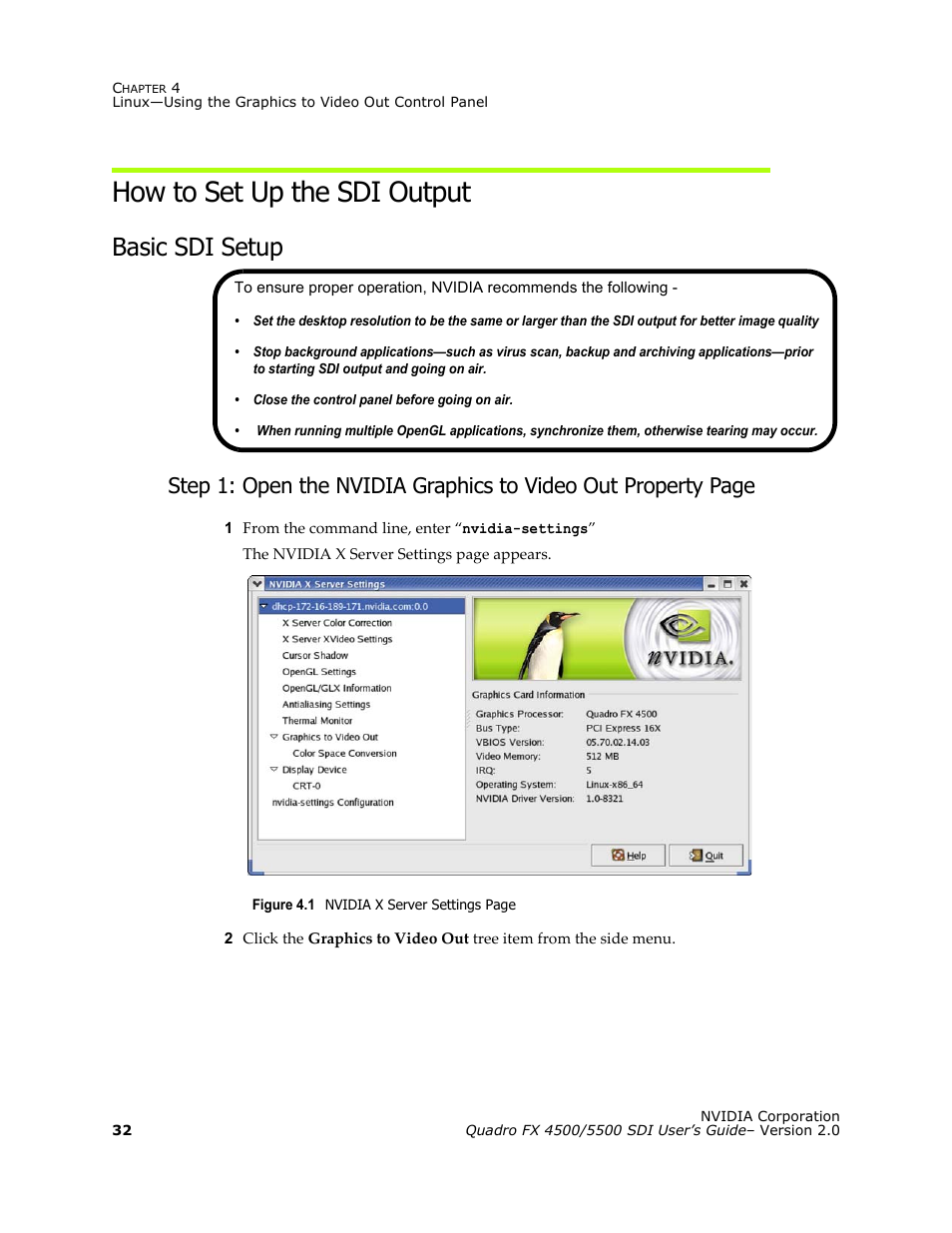 How to set up the sdi output, Basic sdi setup | Nvidia Quadro FX 5500 User Manual | Page 36 / 88