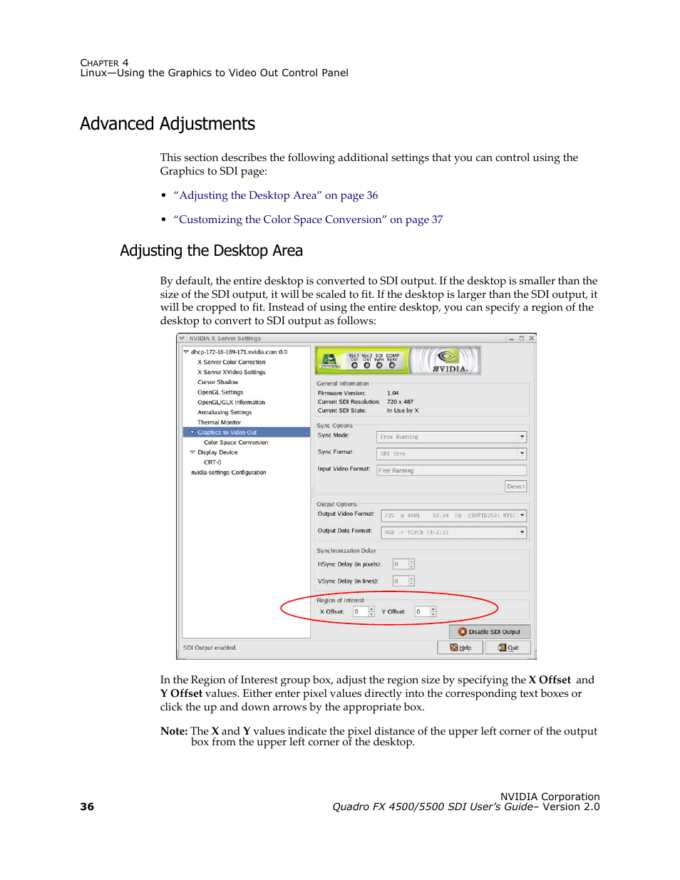 Advanced adjustments, Adjusting the desktop area | Nvidia Quadro FX 5500 User Manual | Page 40 / 88