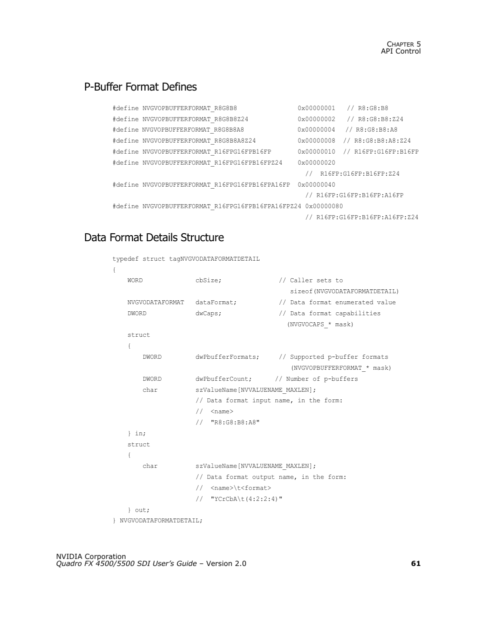 P-buffer format defines, Data format details structure | Nvidia Quadro FX 5500 User Manual | Page 65 / 88