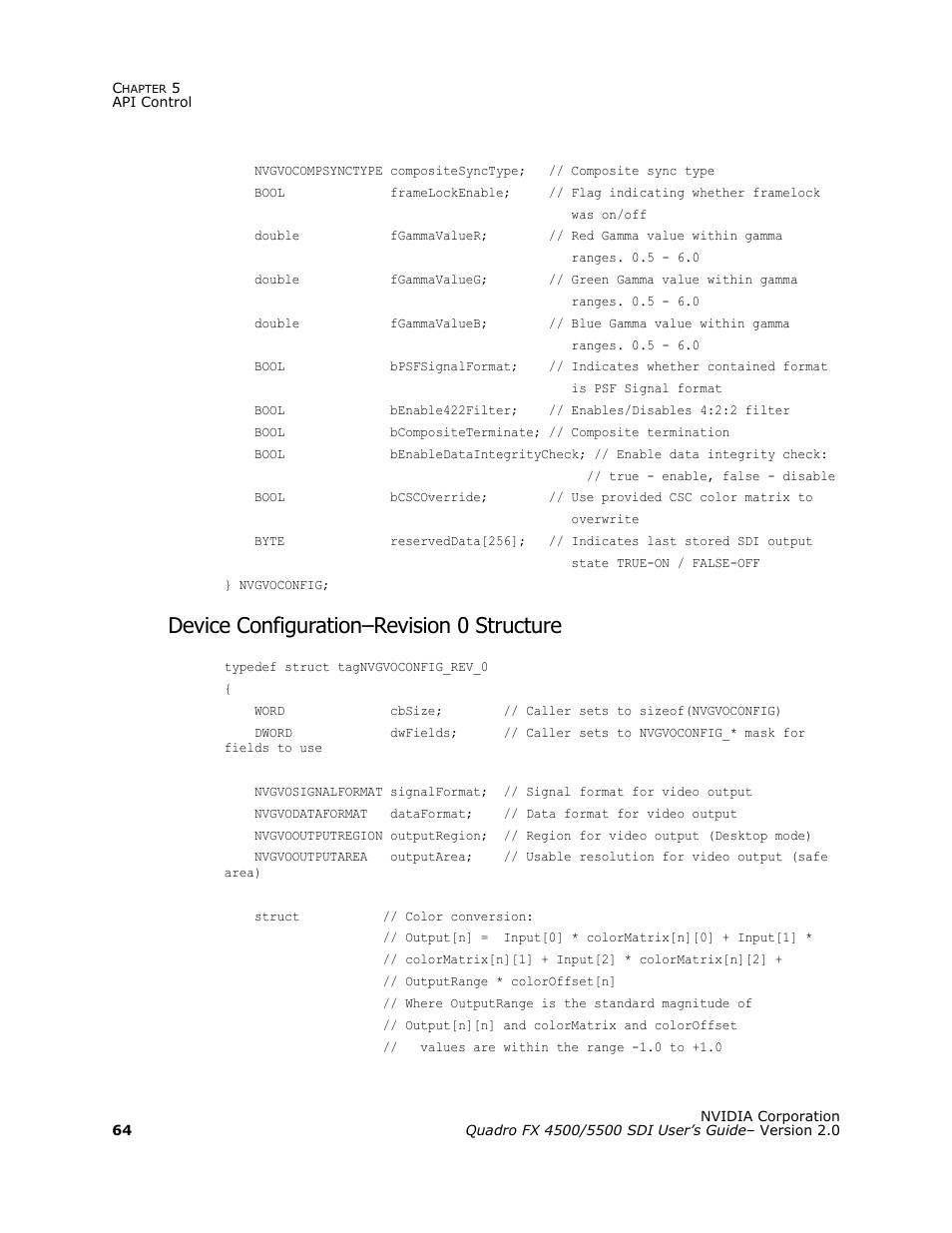 Device configuration-revision 0 structure, Device configuration–revision 0 structure | Nvidia Quadro FX 5500 User Manual | Page 68 / 88