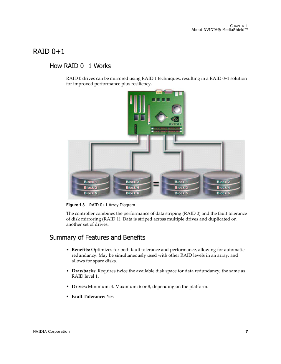 Raid 0+1, How raid 0+1 works, Summary of features and benefits | Nvidia 4 User Manual | Page 11 / 159