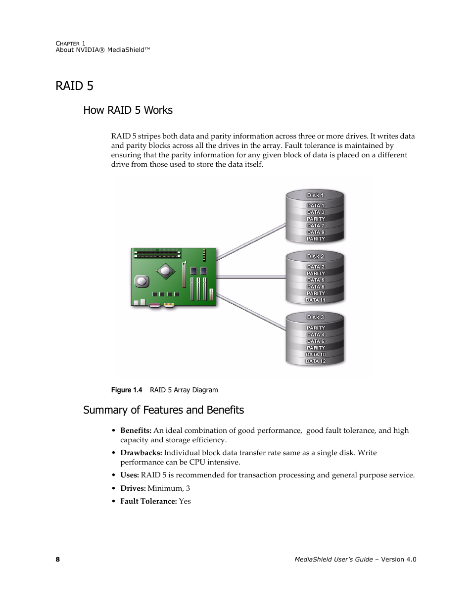 Raid 5, How raid 5 works, Summary of features and benefits | Nvidia 4 User Manual | Page 12 / 159