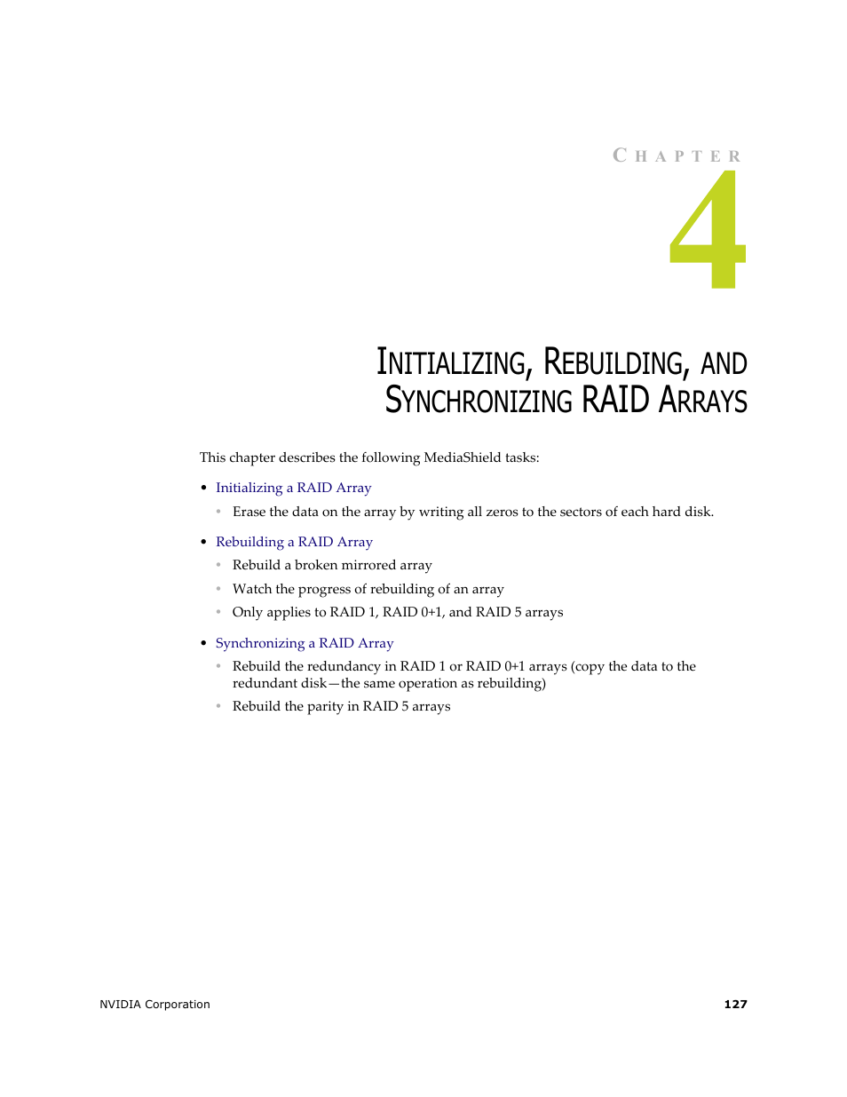 Raid a, Nitializing, Ebuilding | Ynchronizing, Rrays | Nvidia 4 User Manual | Page 131 / 159