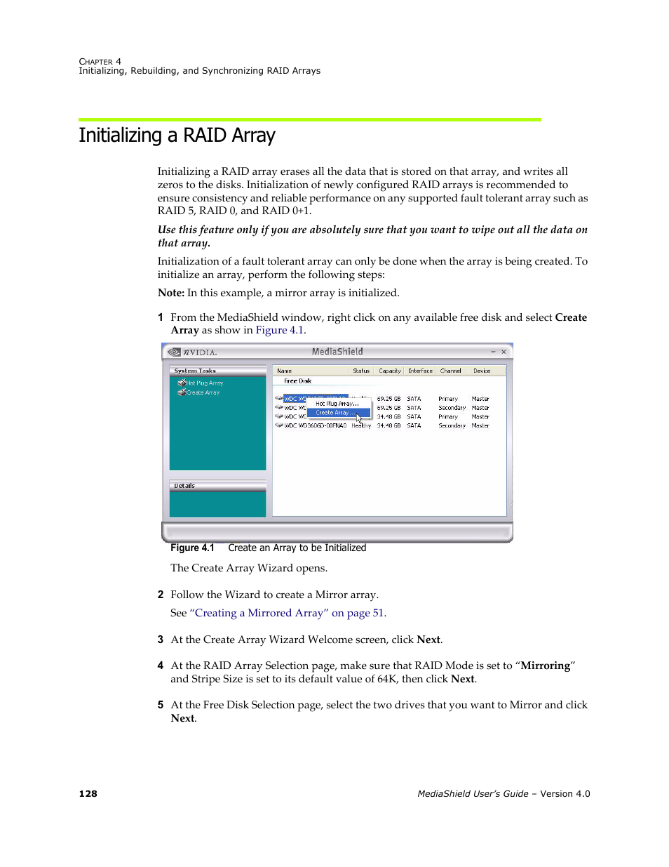 Initializing a raid array | Nvidia 4 User Manual | Page 132 / 159