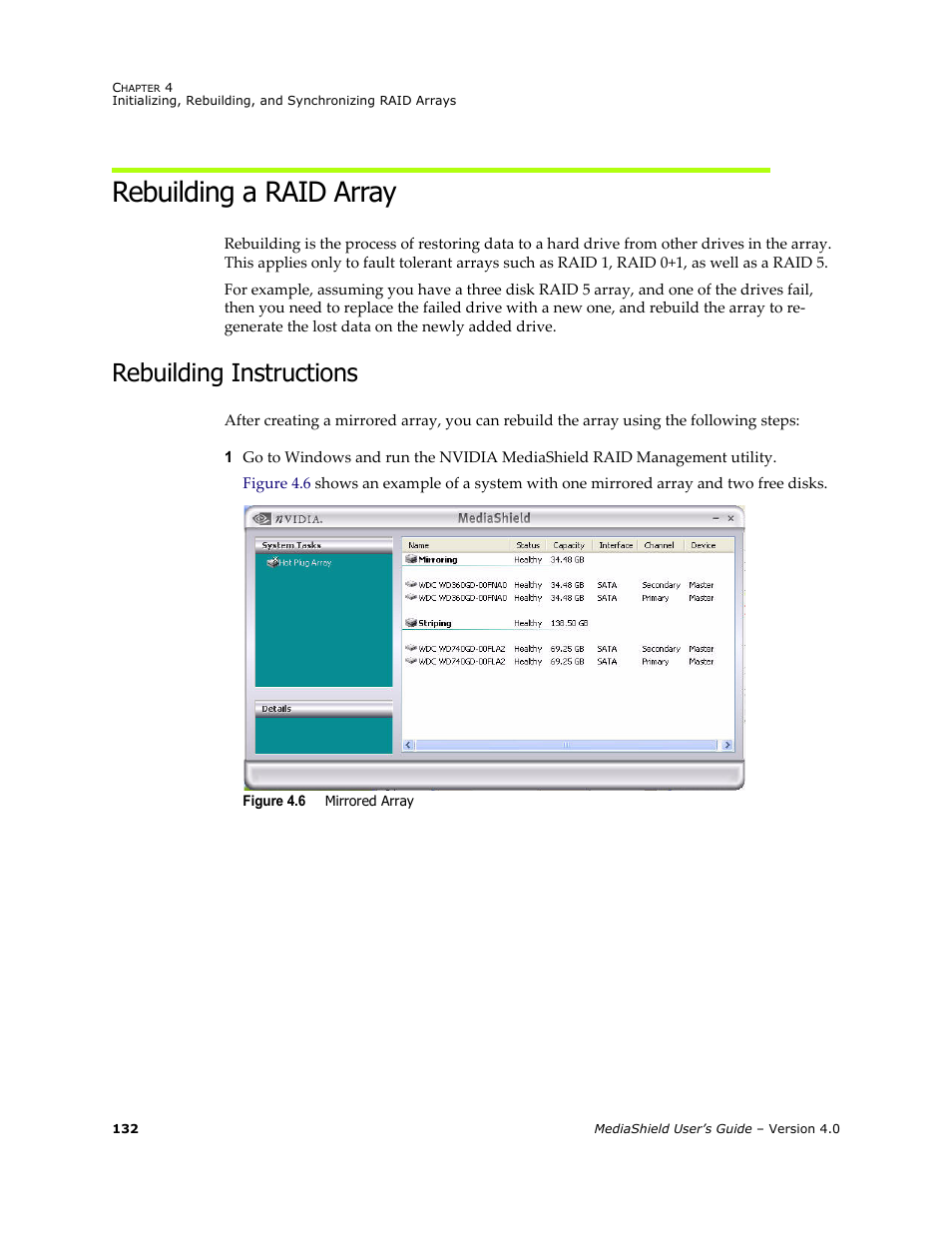 Rebuilding a raid array, Rebuilding instructions | Nvidia 4 User Manual | Page 136 / 159