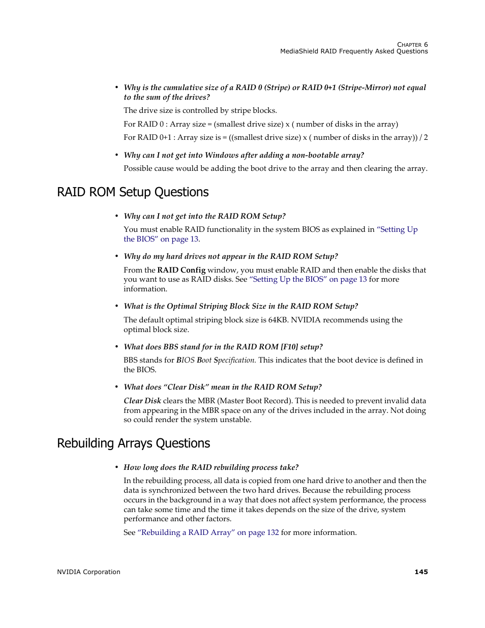 Raid rom setup questions, Rebuilding arrays questions | Nvidia 4 User Manual | Page 149 / 159