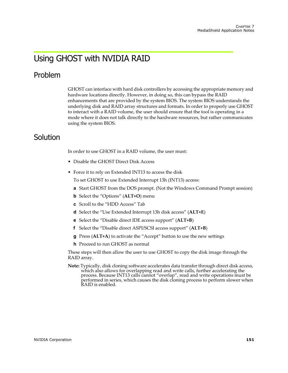 Using ghost with nvidia raid, Problem, Solution | Problem solution | Nvidia 4 User Manual | Page 155 / 159