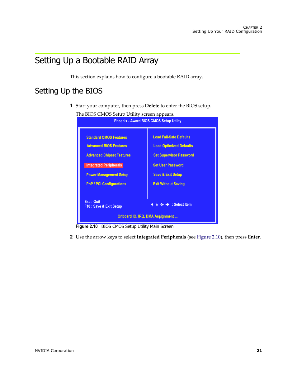 Setting up a bootable raid array, Setting up the bios, For instructions on configuring the | Nvidia 4 User Manual | Page 25 / 159