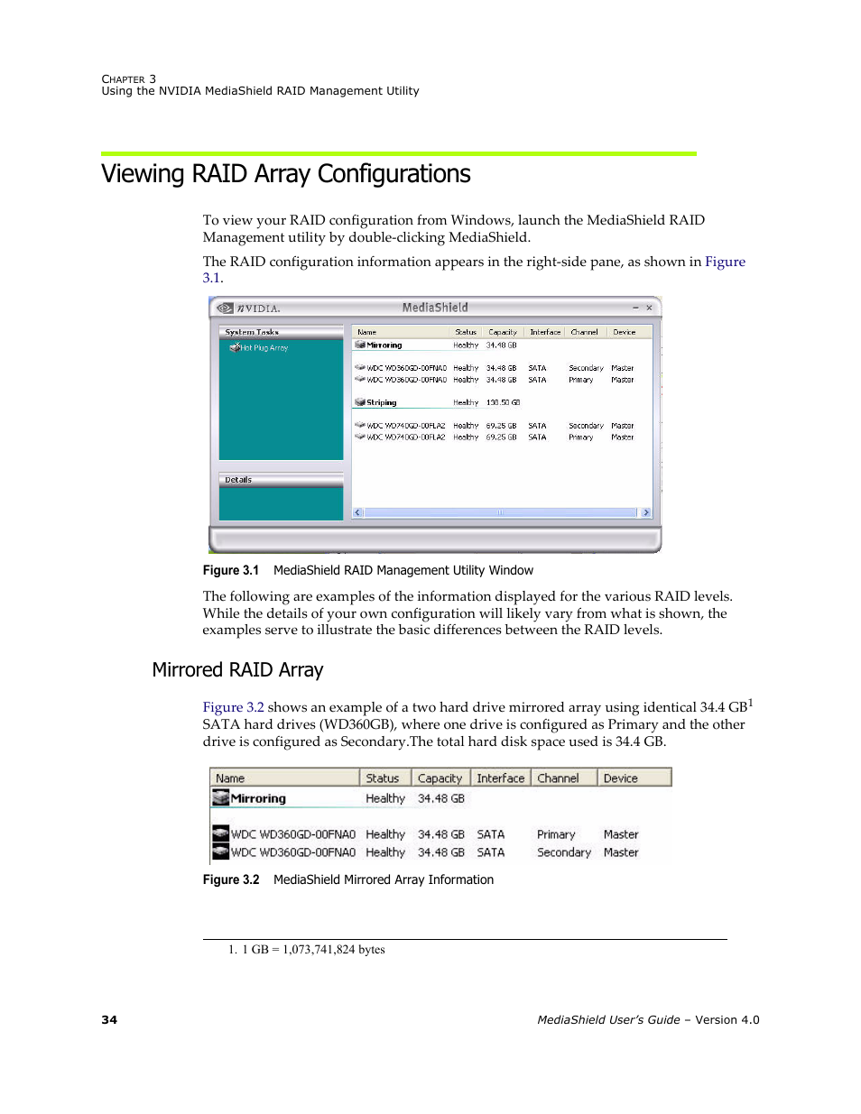 Viewing raid array configurations, Mirrored raid array | Nvidia 4 User Manual | Page 38 / 159