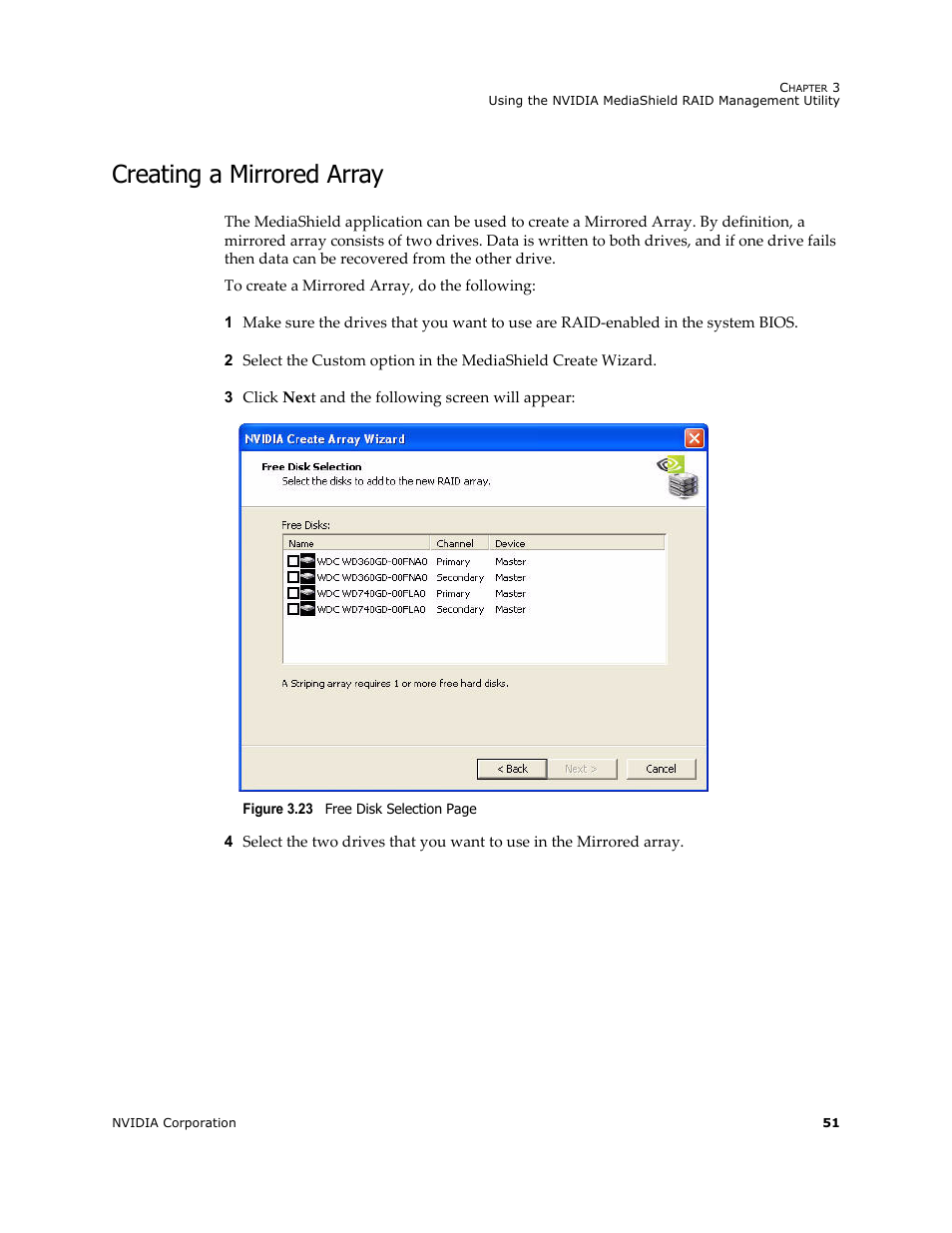 Creating a mirrored array | Nvidia 4 User Manual | Page 55 / 159