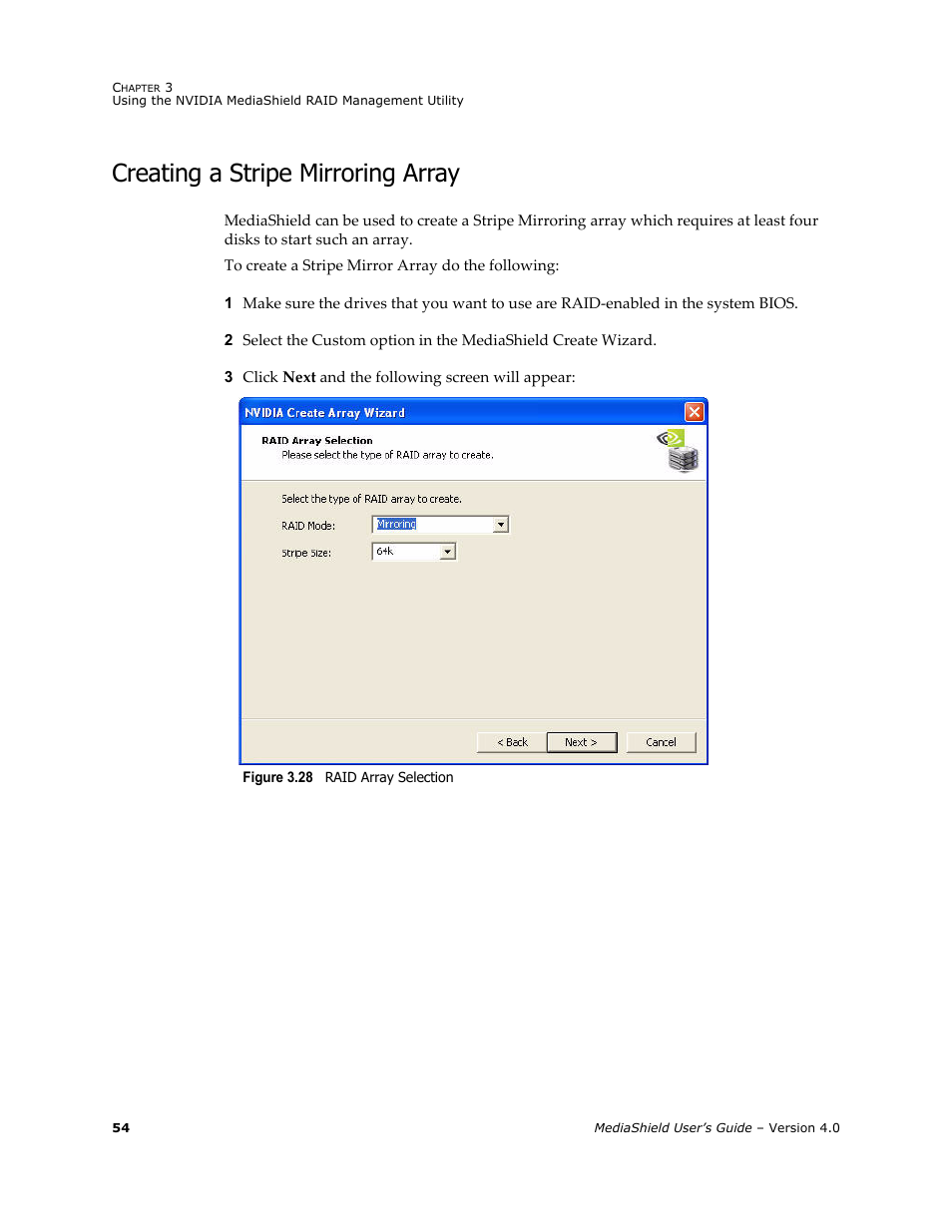 Creating a stripe mirroring array | Nvidia 4 User Manual | Page 58 / 159