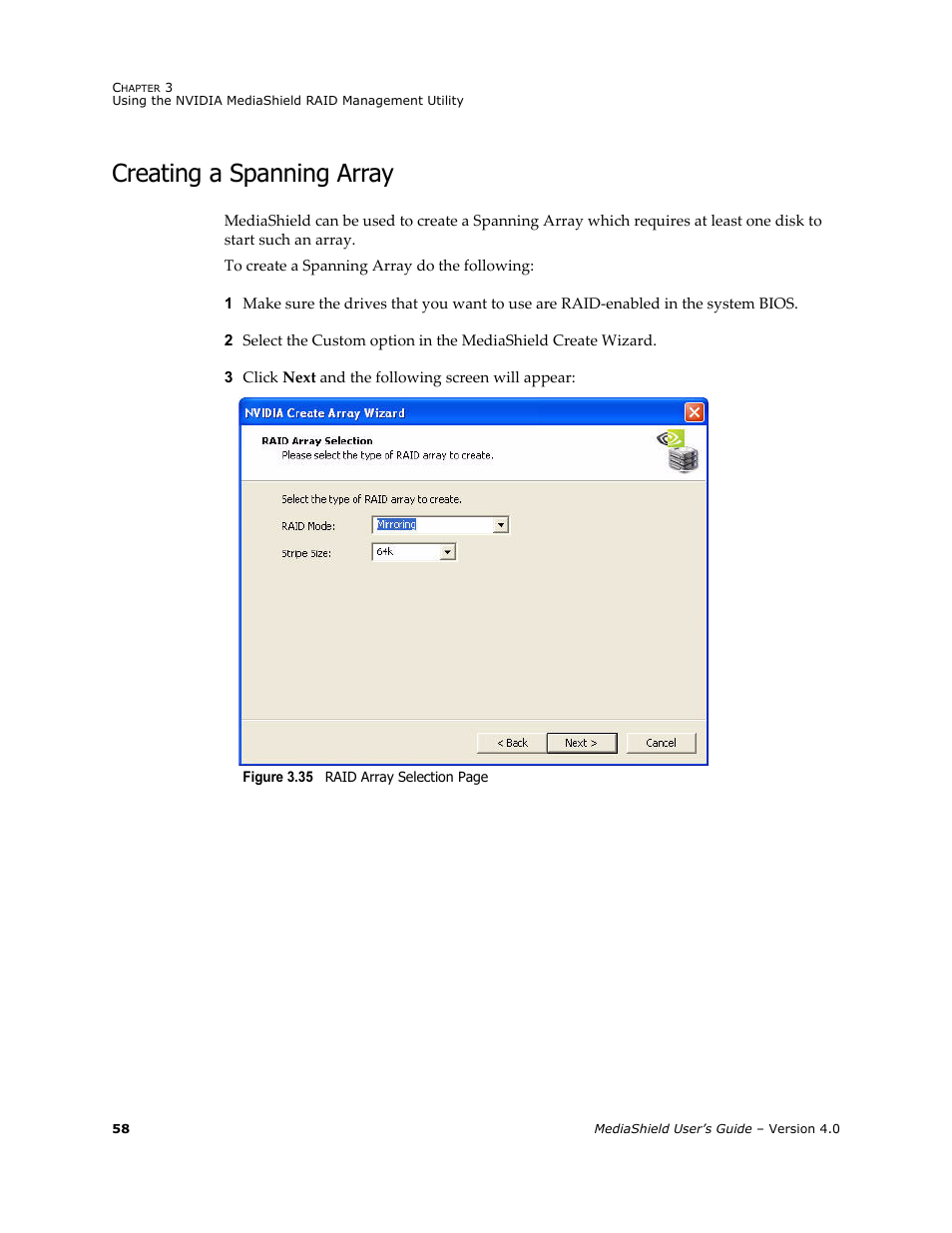 Creating a spanning array | Nvidia 4 User Manual | Page 62 / 159