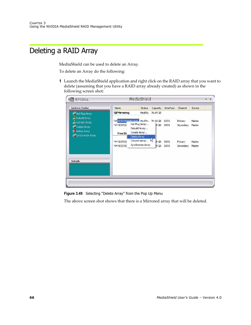 Deleting a raid array | Nvidia 4 User Manual | Page 70 / 159