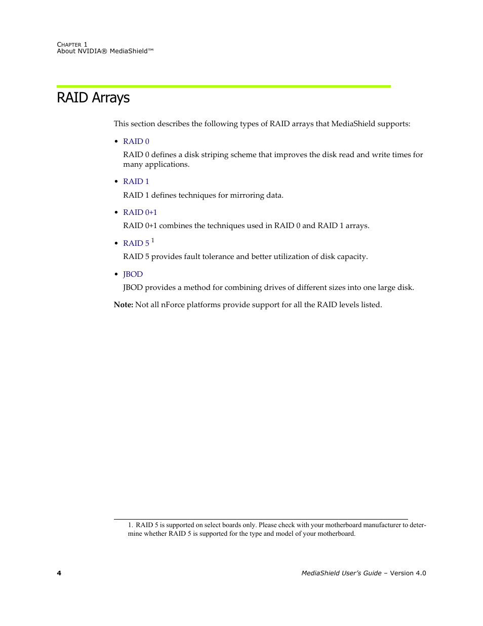 Raid arrays, Describ | Nvidia 4 User Manual | Page 8 / 159