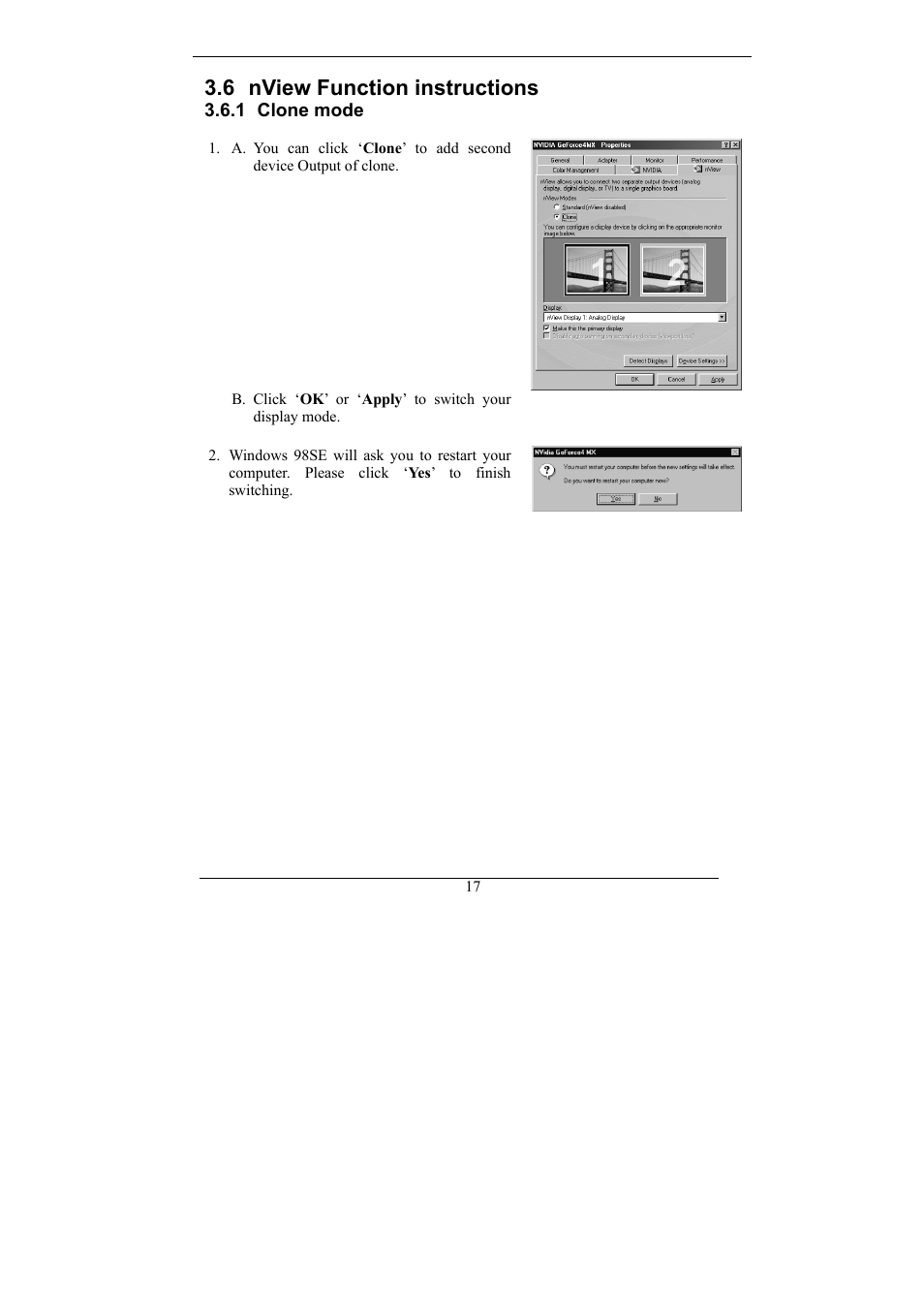 Nview function instructions, Clone mode, 6 nview function instructions | Nvidia Video Card GeForce MX Series User Manual | Page 16 / 23