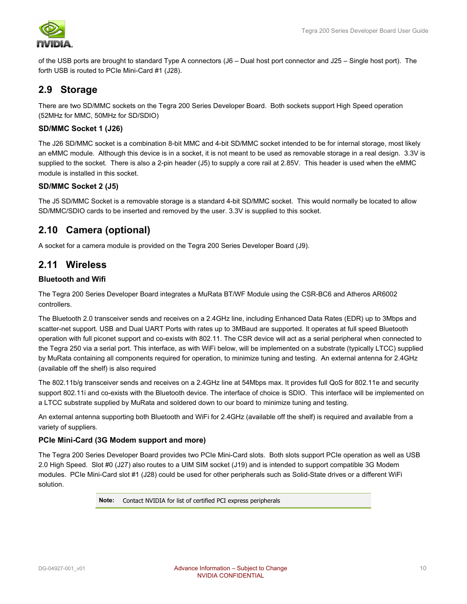 9 storage, 10 camera (optional), 11 wireless | Nvidia TEGRA DG-04927-001_V01 User Manual | Page 10 / 41