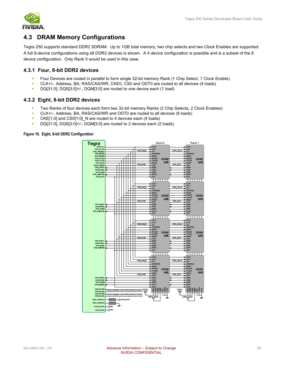 3 dram memory configurations, 1 four, 8-bit ddr2 devices, 2 eight, 8-bit ddr2 devices | Nvidia TEGRA DG-04927-001_V01 User Manual | Page 22 / 41