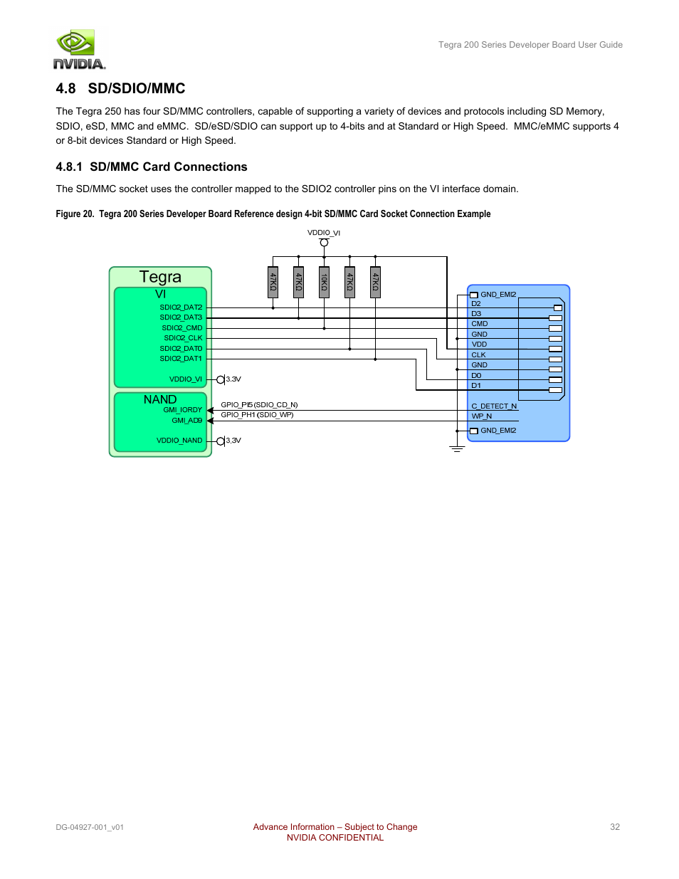 8 sd/sdio/mmc, 1 sd/mmc card connections | Nvidia TEGRA DG-04927-001_V01 User Manual | Page 32 / 41