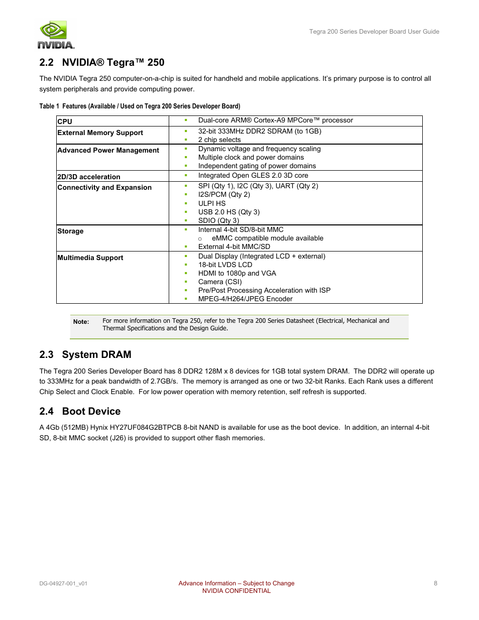 2 nvidia® tegra™ 250, 3 system dram, 4 boot device | Nvidia TEGRA DG-04927-001_V01 User Manual | Page 8 / 41