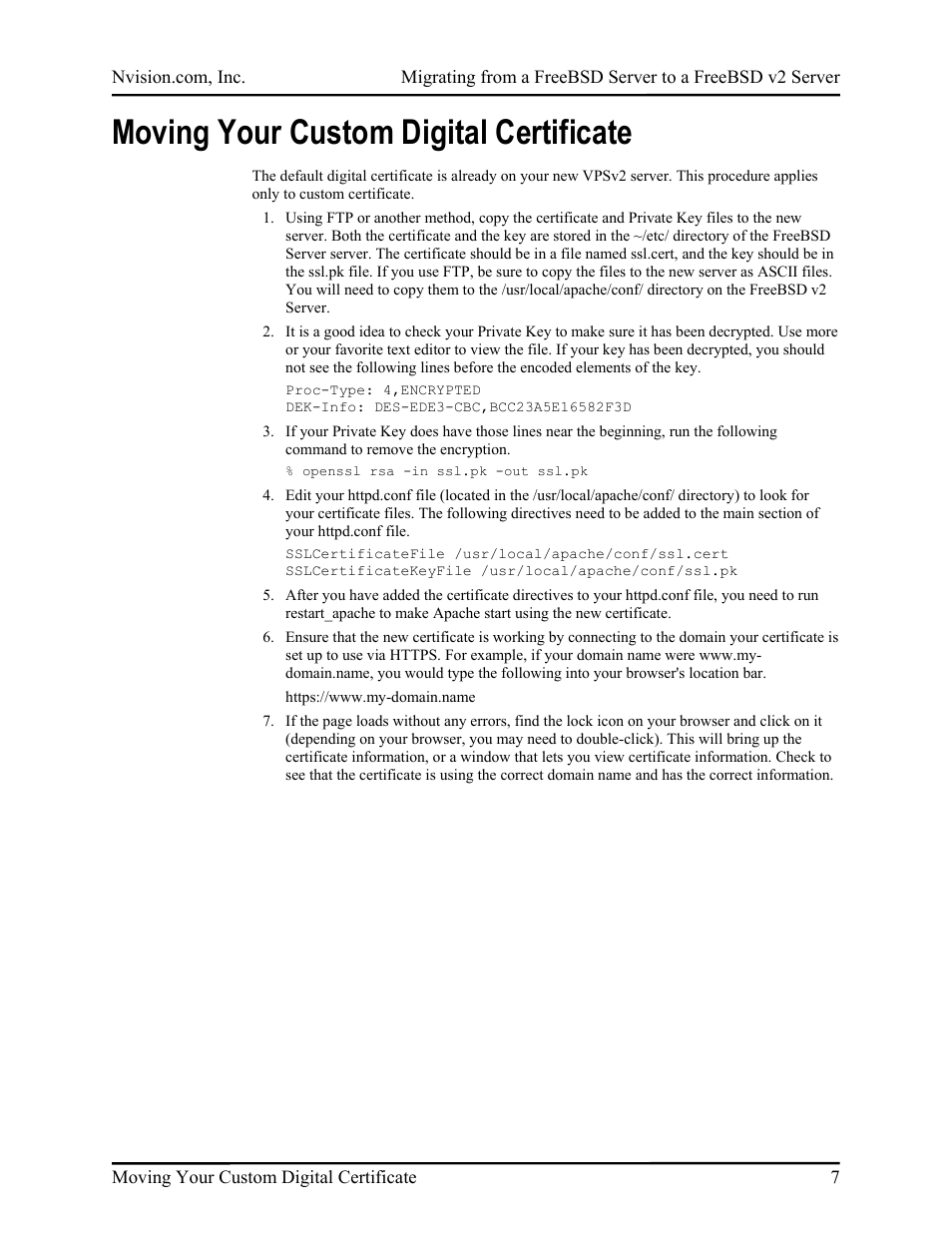 Moving your custom digital certificate | Nvidia FreeBSD Server to FreeBSD v2 Server User Manual | Page 10 / 14