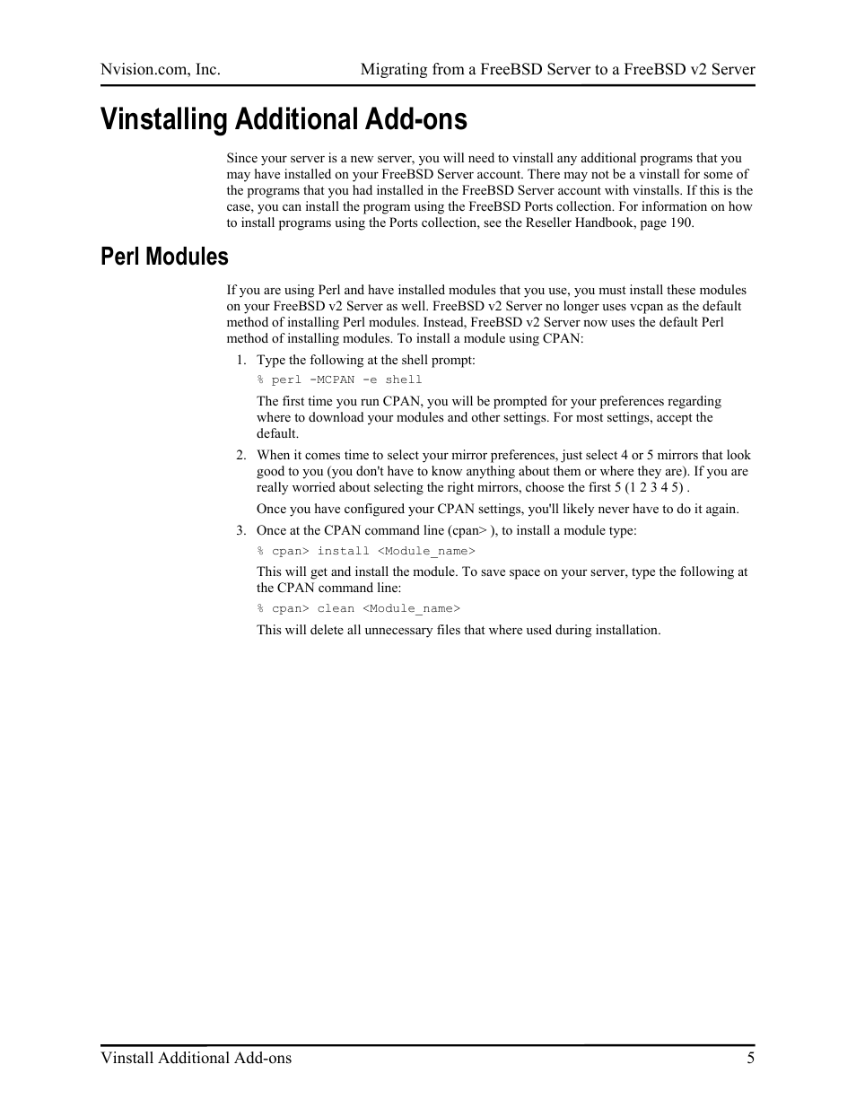 Vinstalling additional add-ons, Perl modules | Nvidia FreeBSD Server to FreeBSD v2 Server User Manual | Page 8 / 14