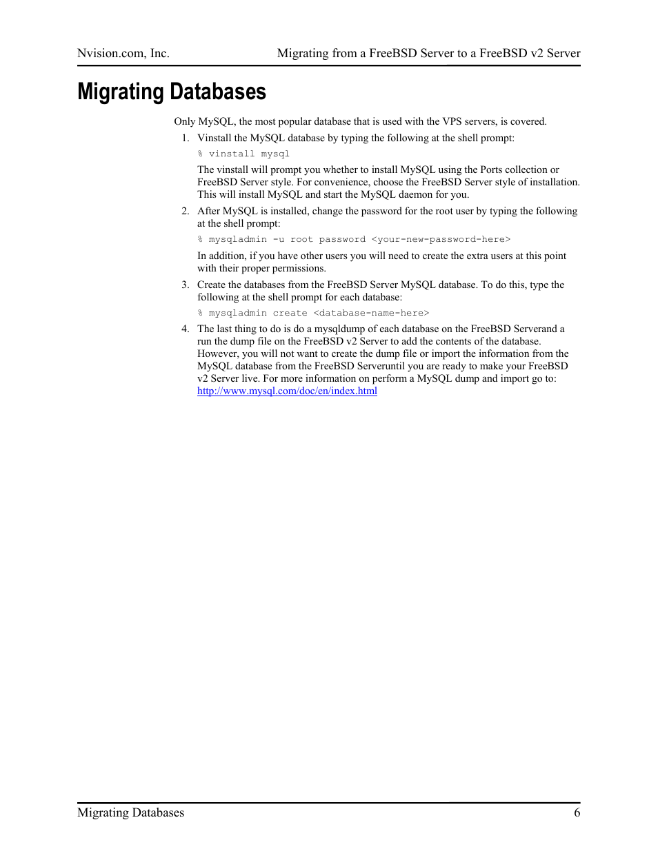 Migrating databases | Nvidia FreeBSD Server to FreeBSD v2 Server User Manual | Page 9 / 14