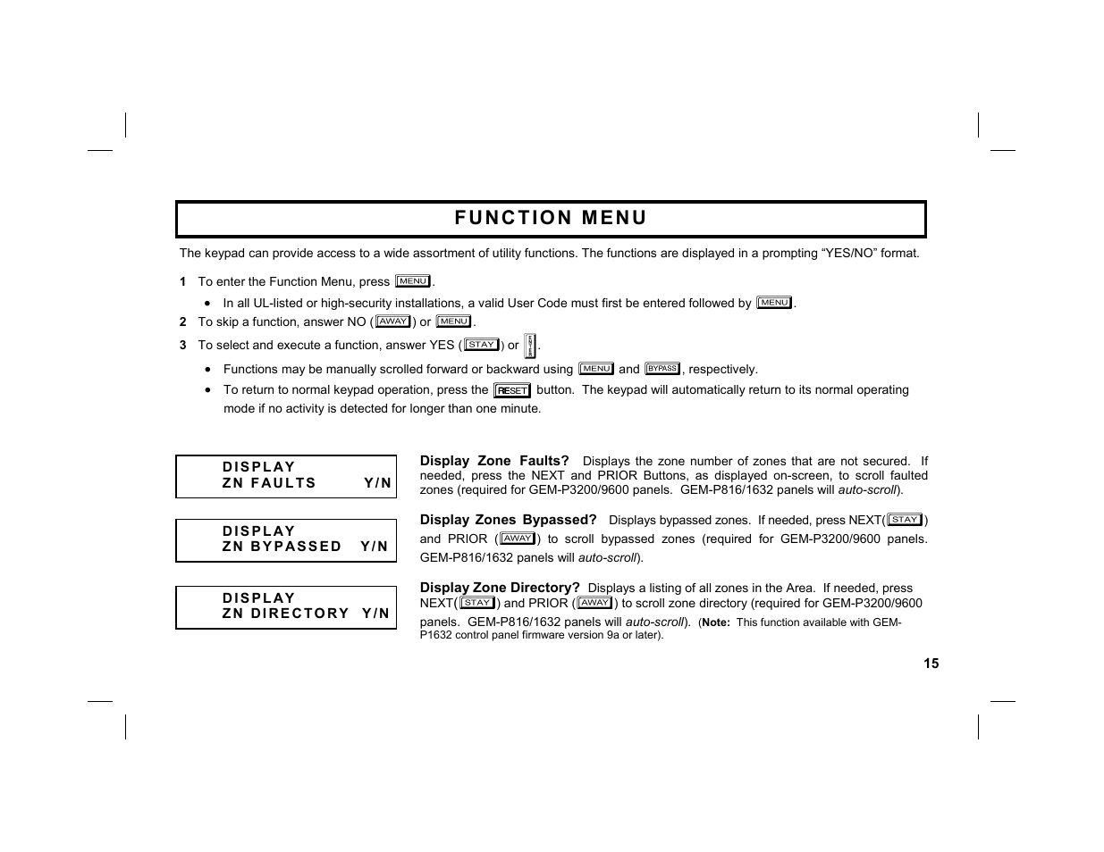 Napco Security Technologies GEM-K1CA User Manual | Page 15 / 40