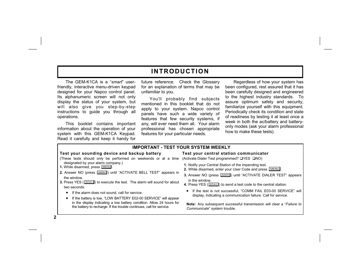 Napco Security Technologies GEM-K1CA User Manual | Page 2 / 40