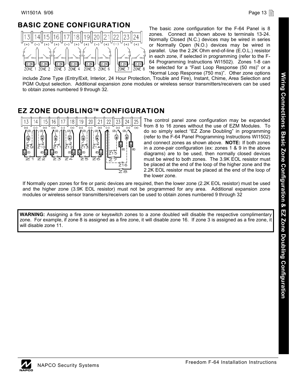 Ez zone doubling, Configuration, Basic zone configuration | Napco Security Technologies WI1501A User Manual | Page 13 / 44