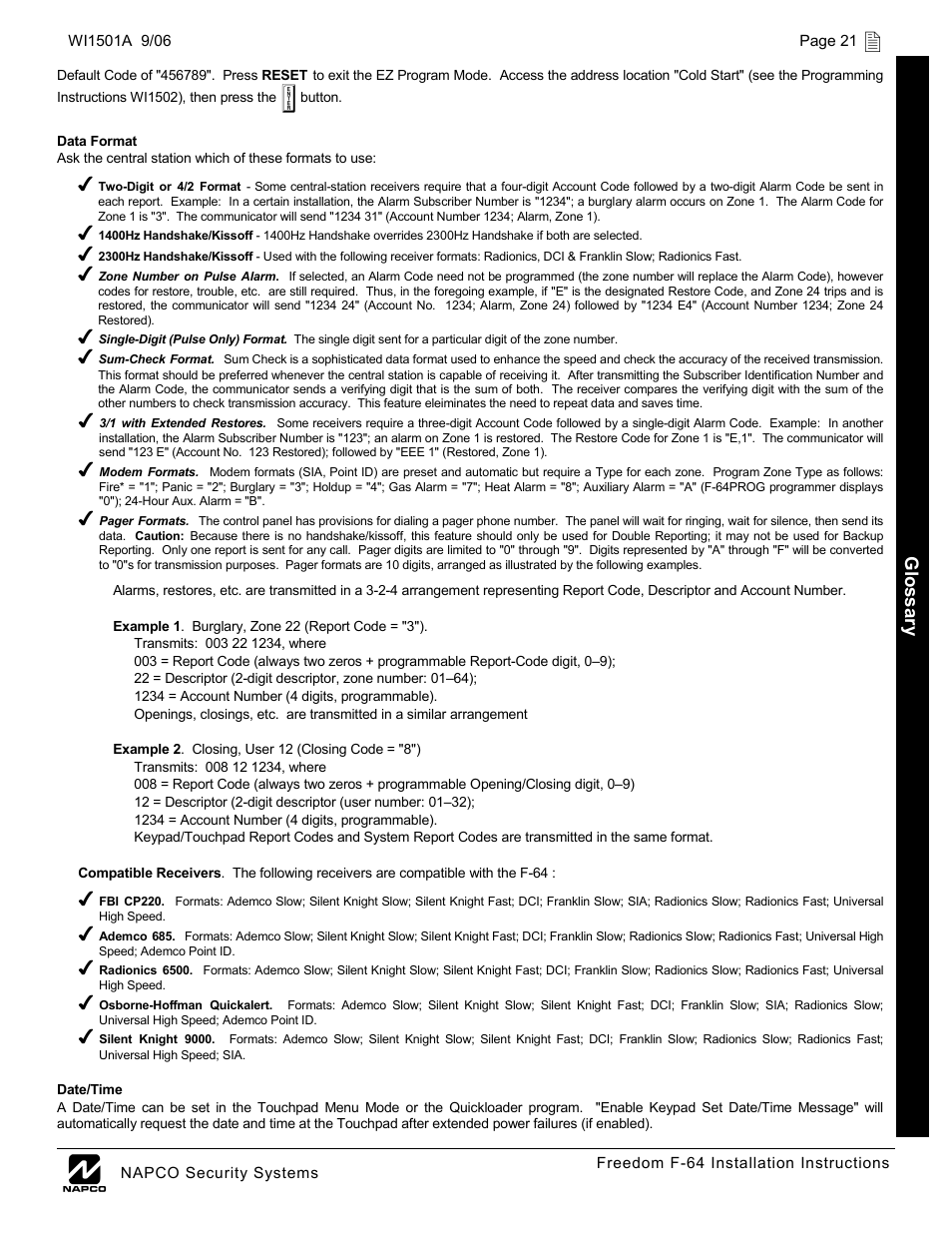 Napco Security Technologies WI1501A User Manual | Page 21 / 44