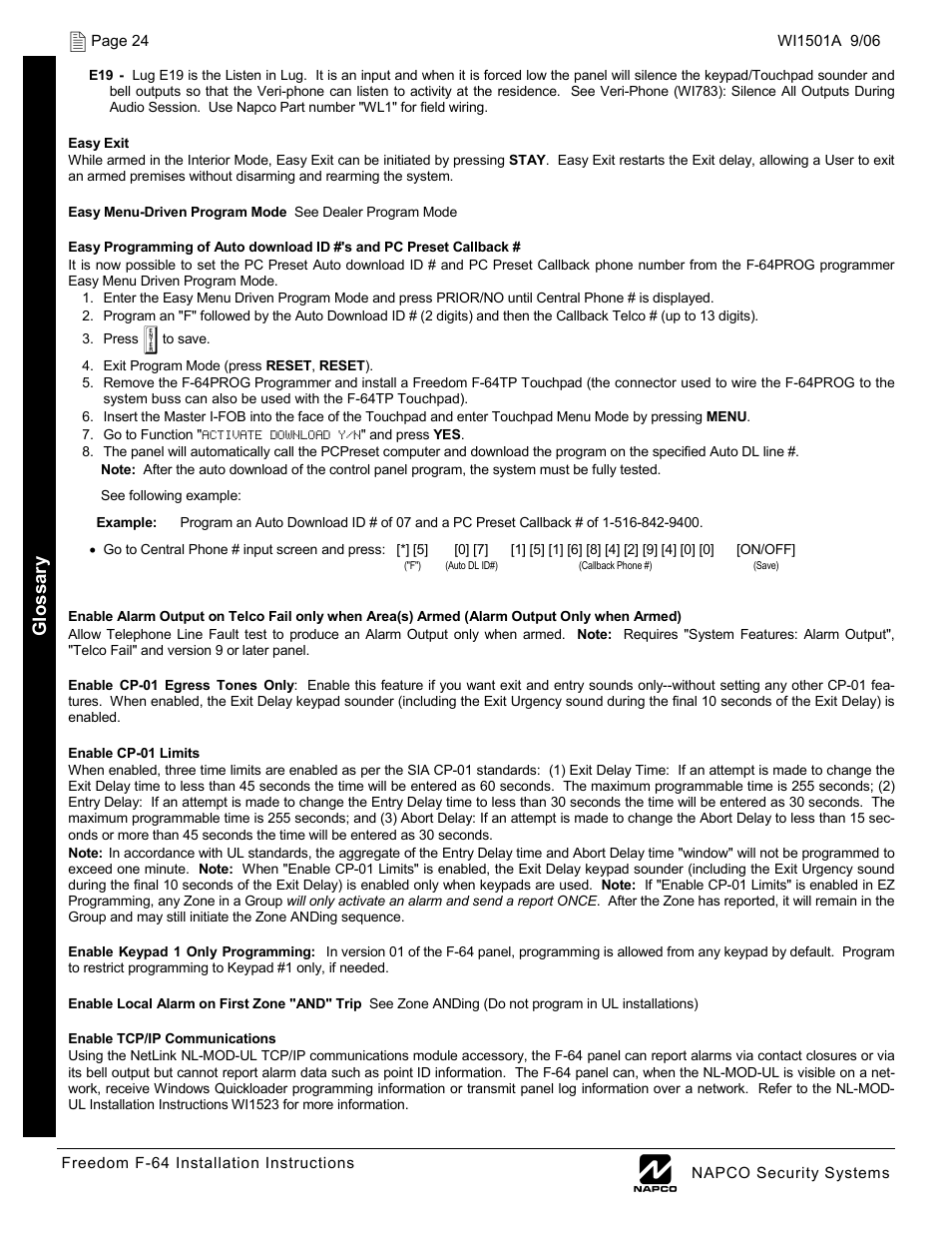 Napco Security Technologies WI1501A User Manual | Page 24 / 44