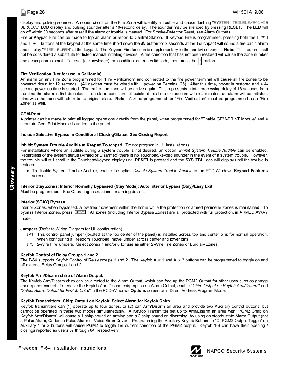 Napco Security Technologies WI1501A User Manual | Page 26 / 44