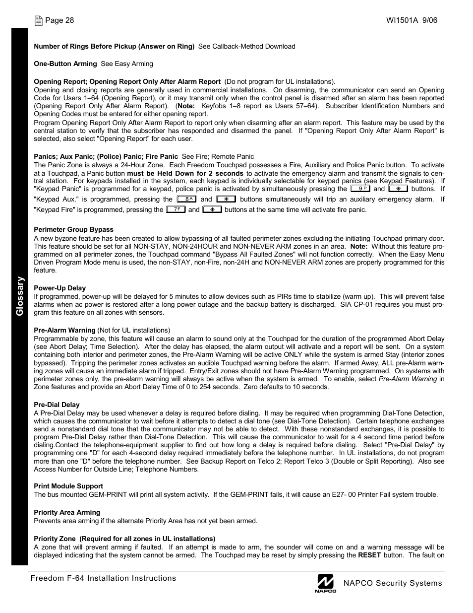 Napco Security Technologies WI1501A User Manual | Page 28 / 44