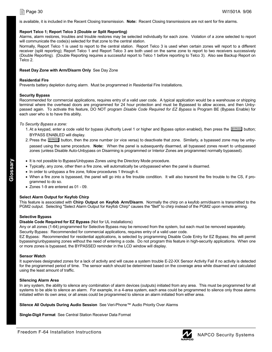 Napco Security Technologies WI1501A User Manual | Page 30 / 44