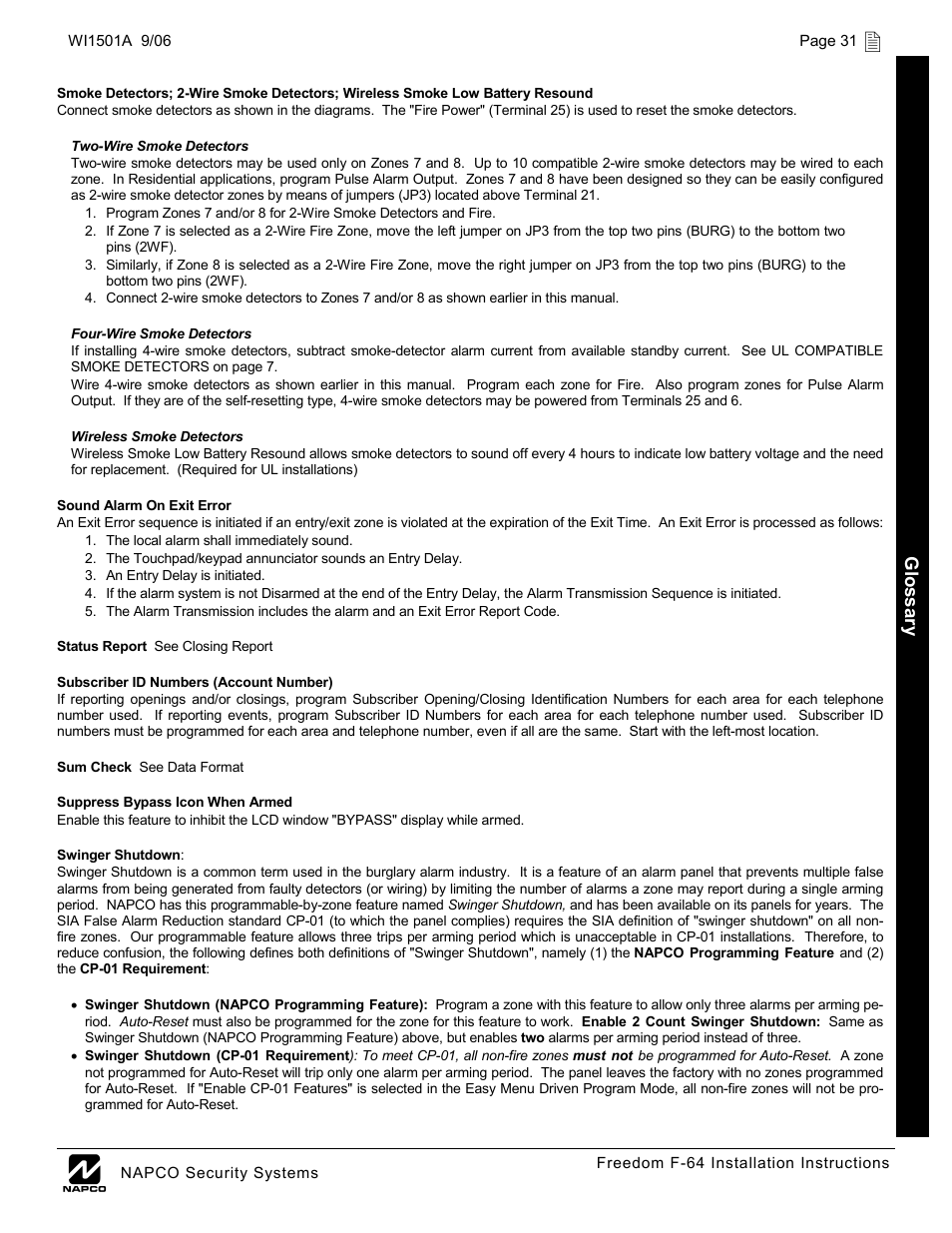 Napco Security Technologies WI1501A User Manual | Page 31 / 44