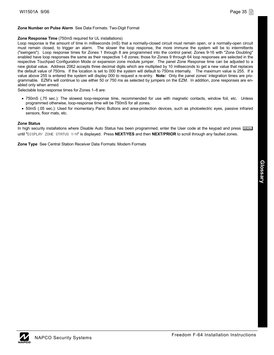 Napco Security Technologies WI1501A User Manual | Page 35 / 44