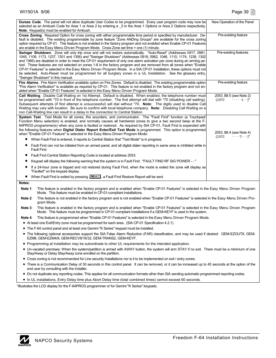 Napco Security Technologies WI1501A User Manual | Page 39 / 44